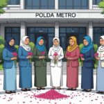 Aliansi Perempuan Indonesia (API) menggelar aksi tabur bunga di depan Polda Metro Jaya. Aksi ini dilakukan untuk menuntut pembebasan para aktivis